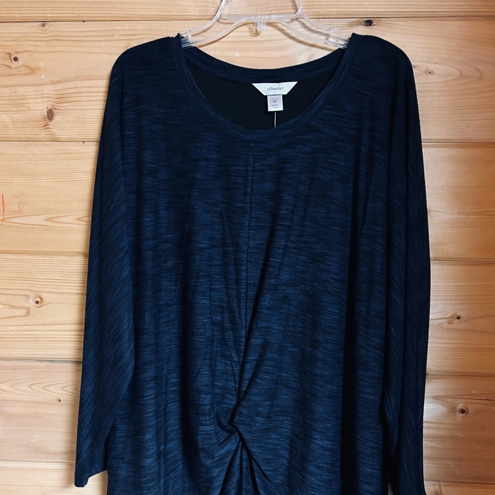 Women’s long sleeve top blouse navy blue 1X by CJBanks